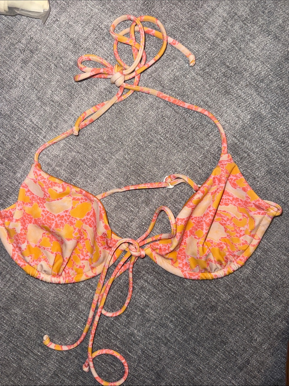 Lolli Orange Triangle Bikini Top Retro Underwire Tie Strappy Adjustable Tie